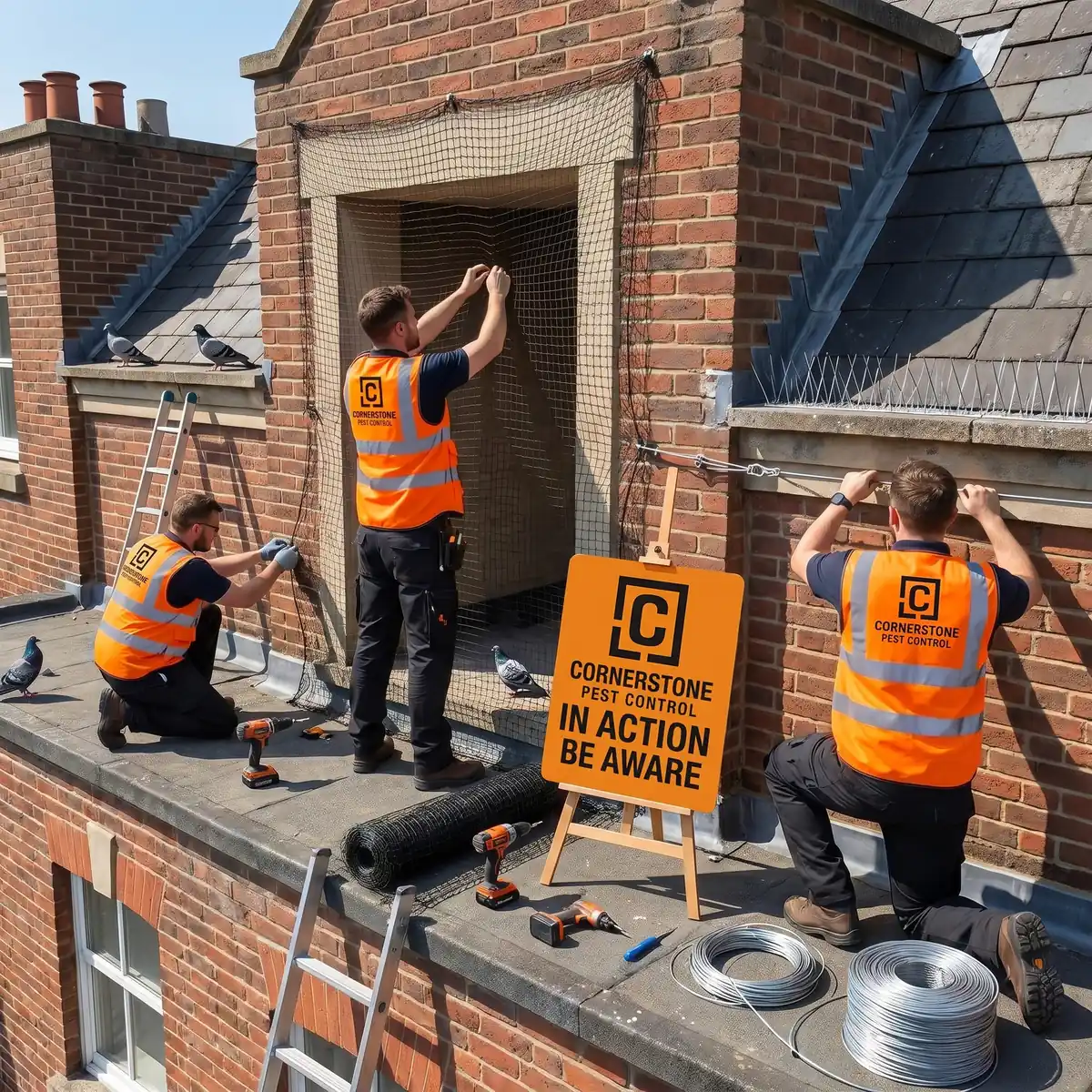 Bird proofing and netting installation on a building in Surrey.